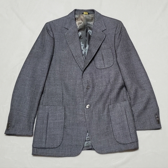 VINTAGE 70s Grey Tweed Wool Single Breasted Notched Lapel Fitted Blazer Jacket - Picture 4 of 15